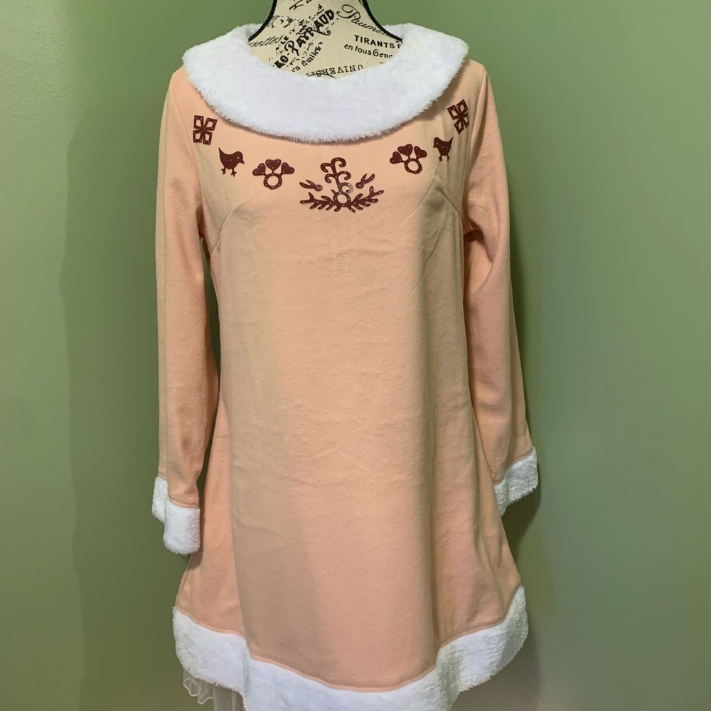 Pink Long Sleeve Mini Dress with White Trim